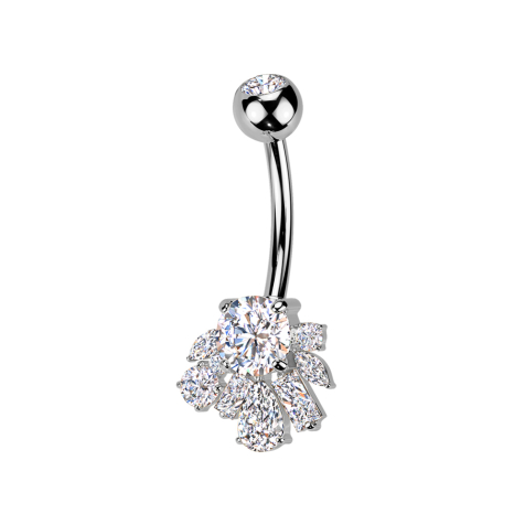 Banane argentée avec boule en cristal argenté et cristaux argentés de différentes formes