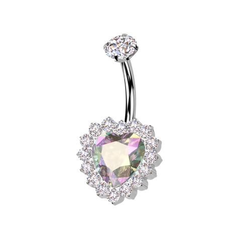 Banana filettatura interna argento cristallo incastonato argento e cuore in cristallo cristalli multicolori argento