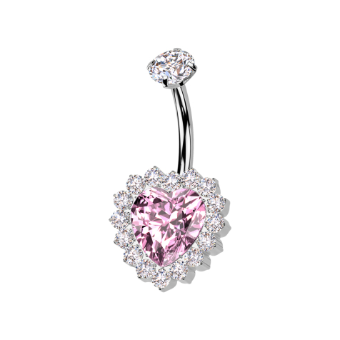 Banana filettatura interna argento cristallo incastonato argento e cuore in cristallo rosa cristalli argento