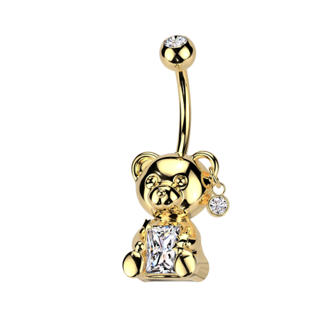 Banane dorée avec boule dorée cristal argenté et nounours cristal argenté