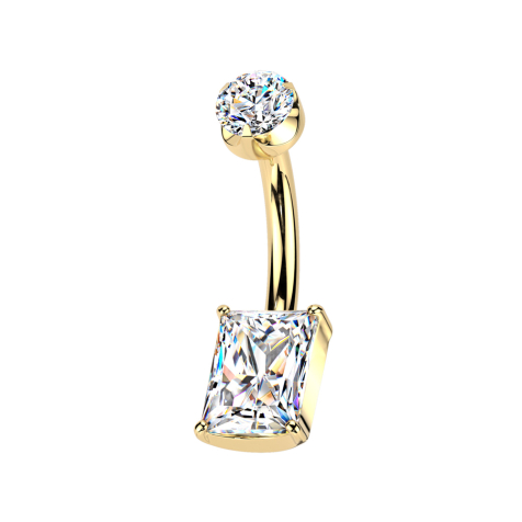 Banane filetage intérieur plaqué or cristal plat serti argent et cristal rectangulaire serti argent