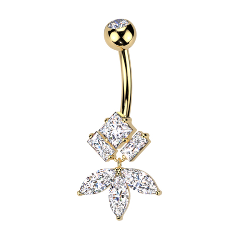 Banane dorée avec boule en cristal argenté et trois cristaux triangulaires Pendentif en forme de feuille avec cristaux argentés