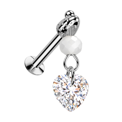 Micro Threadless UFO Labret argento con ciondolo Cono argento sfera di vetro cuore cristallo argento