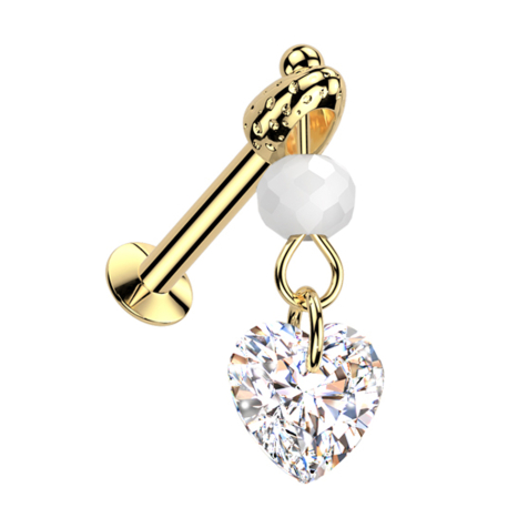 Micro Threadless UFO Labret doré avec Cone argent pendentif boule de verre cœur cristal argenté