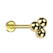 Micro threadless labret, gold-plated, three balls