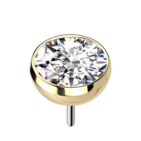 Threadless demi-boule doré avec cristal argenté