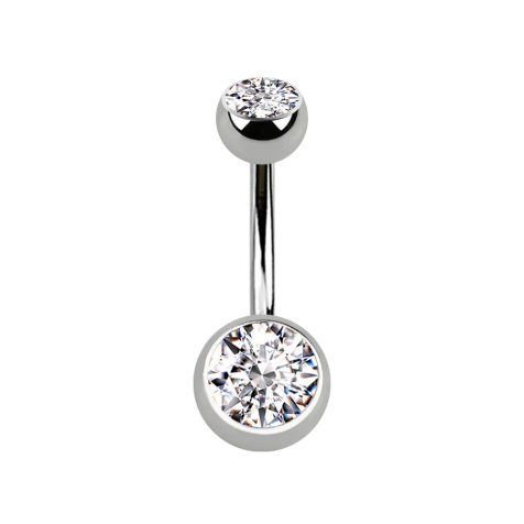 Banana silver internal thread with two balls silver with crystal silver