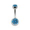 Banana silver internal thread with two balls silver with crystal light blue