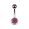 Banana silver internal thread with two balls silver with crystal pink