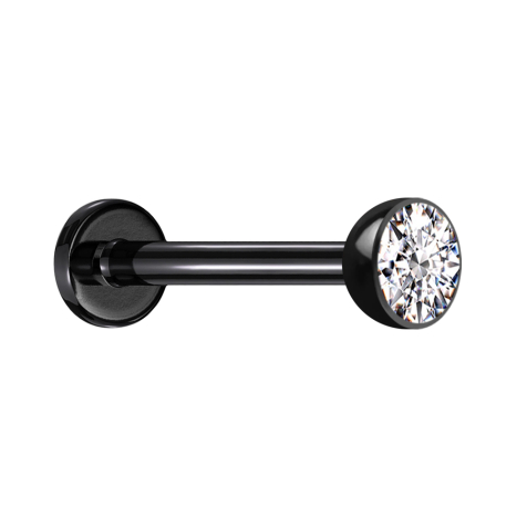 Micro Threadless Labret noir demi-sphère avec cristal argenté