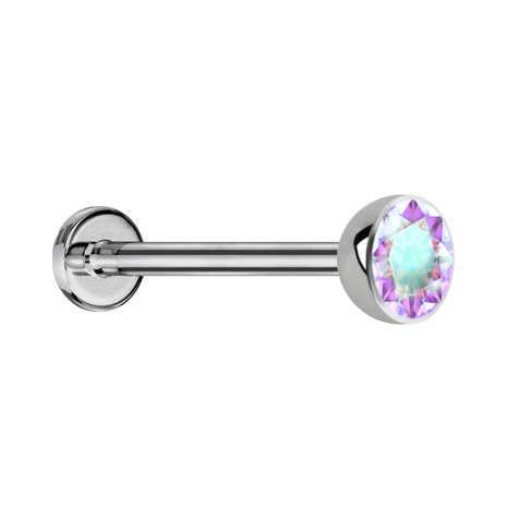 Micro Threadless Labret Silver Hemisphere with Multicolor Crystal