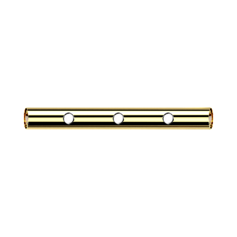 Gold-plated barbell rod with an internal thread and three 0.8 mm threaded holes