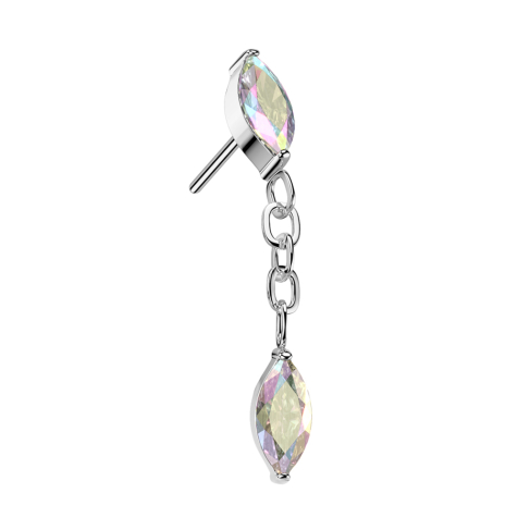 Collier pendentif ovale en cristal multicolore argenté sans filetage Cristal ovale multicolore