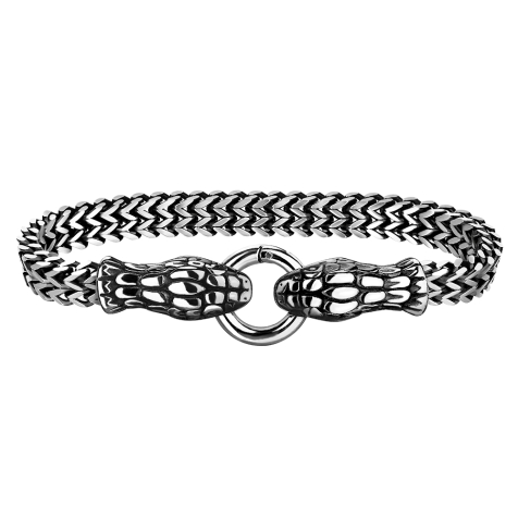 Collana in argento a doppia fila di grano con estremità a testa di serpente