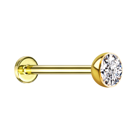Micro Threadless Labret Gold-Plated Hemisphere with Crystal Silver