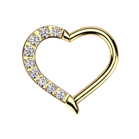 Micro segment ring, foldable, gold-plated, heart on the left, crystals, silver