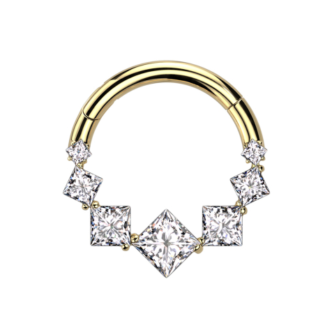 Anello micro segmentato pieghevole placcato oro con sette cristalli quadrati argentati