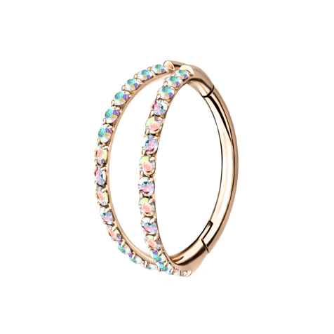 Micro segment ring, foldable, rose gold, two rings with crystals