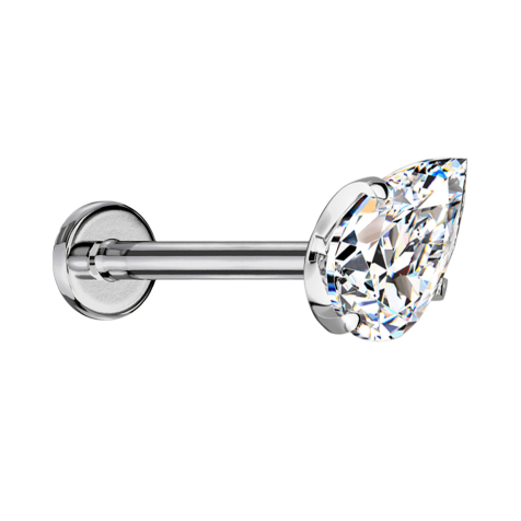 Labret Micro Threadless argento con goccia di cristallo incastonata in argento