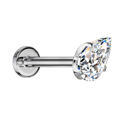 Micro threadless labret in silver with crystal drop set...