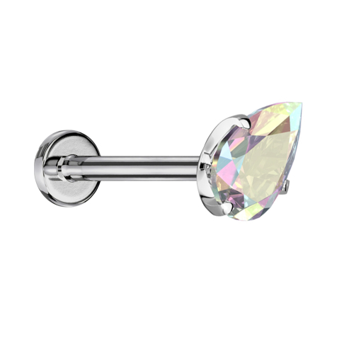Micro Threadless Labret silber mit Kristalltropfen multicolor gefasst