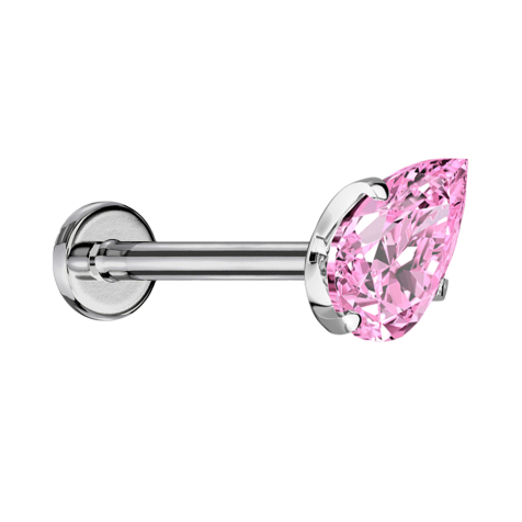 Micro threadless labret in silver with pink crystal drop setting