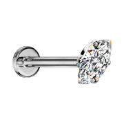 Micro threadless labret in silver with oval crystal set...