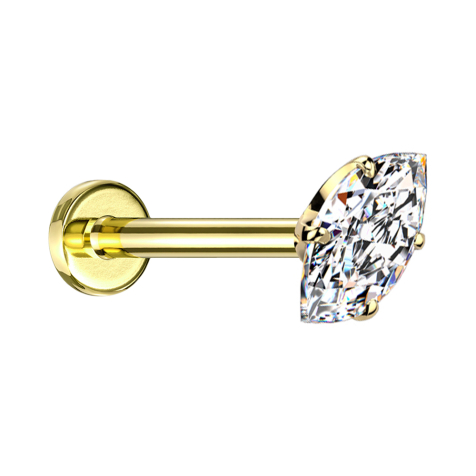 Labret Micro Threadless placcato oro con cristallo ovale incastonato in argento