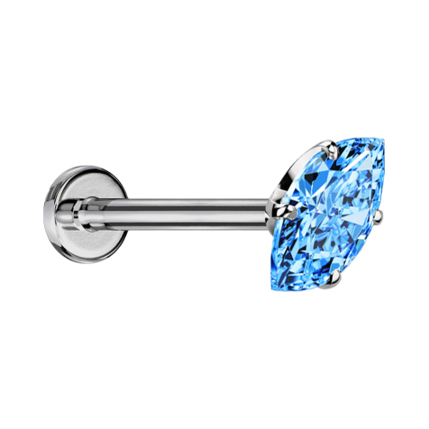 Labret Micro Threadless argento con cristallo ovale acquamarina incastonato