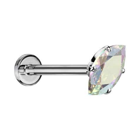 Labret micro sans filetage argenté avec cristal ovale multicolore serti