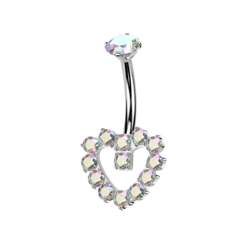 Banane filetage intérieur argent cristal multicolore serti et cœur cristaux multicolores