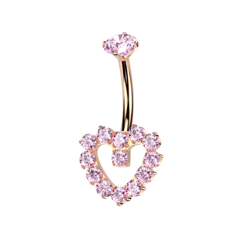 Banane filetage intérieur or rose sertie de cristaux roses et cristaux cœur roses