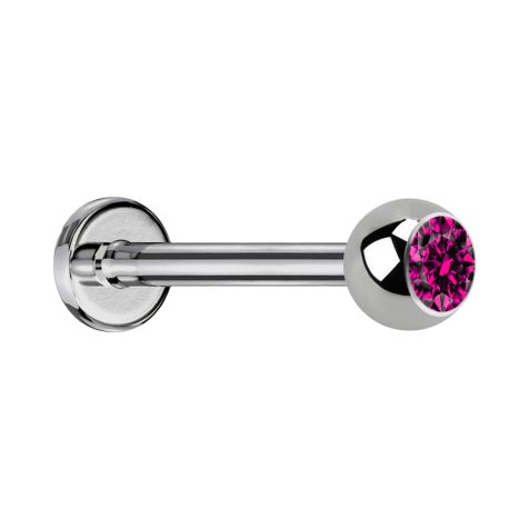 Micro Labret argenté avec boule et cristal fuchsia