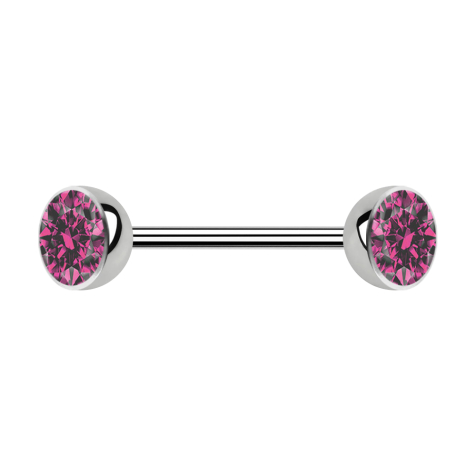 Micro barbell silver with two hemispheres crystal pink