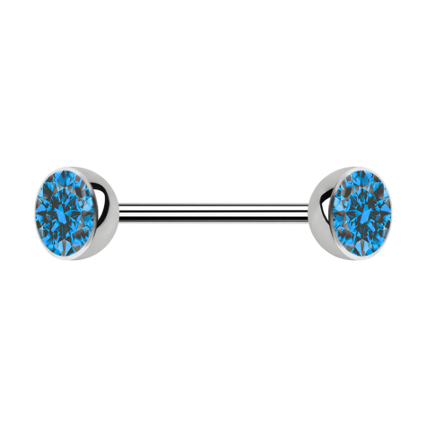 Micro Barbell argenté avec deux demi-sphères en cristal bleu clair