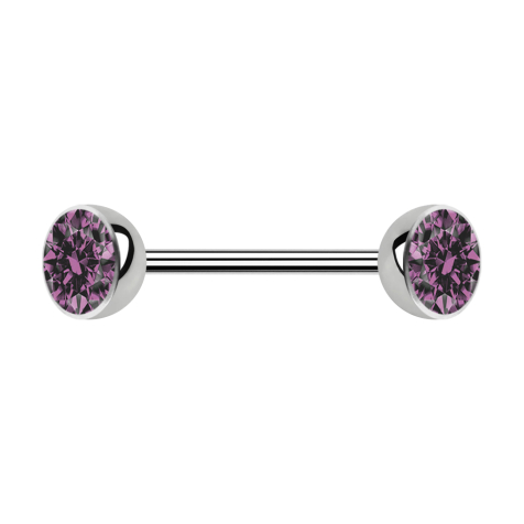 Micro Barbell argenté avec deux demi-sphères en cristal violet clair