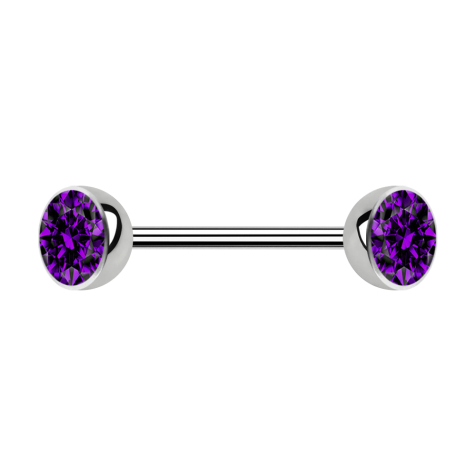 Micro barbell silver with two purple crystal hemispheres