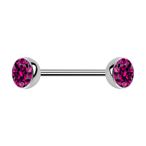 Micro Barbell argenté avec deux demi-sphères en cristal fuchsia