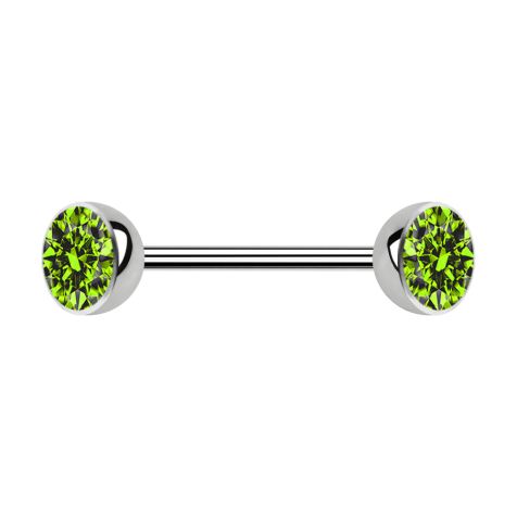 Micro Barbell argenté avec deux demi-sphères en cristal vert clair