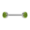 Micro Barbell argenté avec deux demi-sphères en cristal vert clair