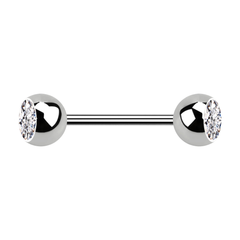 Micro Barbell argenté avec deux boules cristal argenté