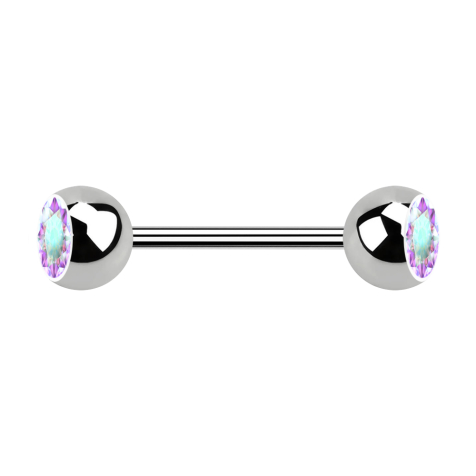 Micro Barbell argent avec deux boules de cristal multicolore