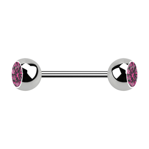 Micro Barbell argent avec deux boules cristal rose