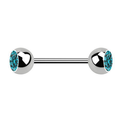 Micro Barbell argent avec deux boules cristal aqua
