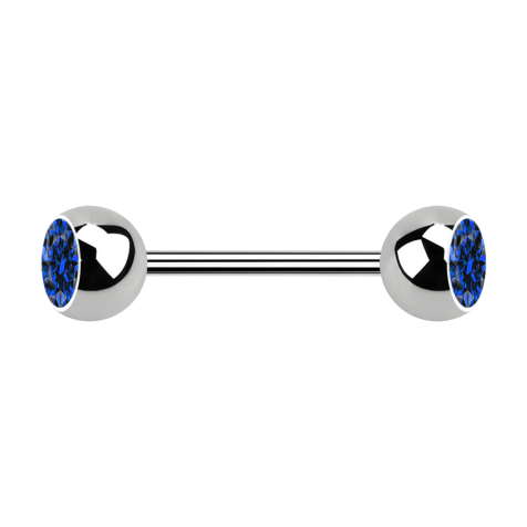 Micro barbell silver with two dark blue crystal balls
