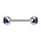 Micro barbell silver with two dark blue crystal balls