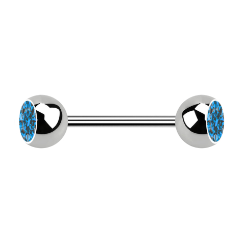Micro barbell silver with two light blue crystal balls