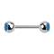 Micro barbell silver with two light blue crystal balls
