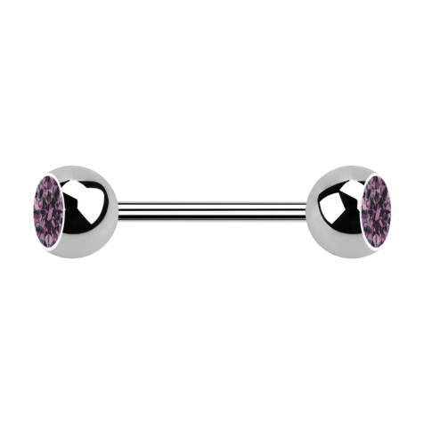 Micro Barbell silber mit zwei Kugeln Kristall hellviolett