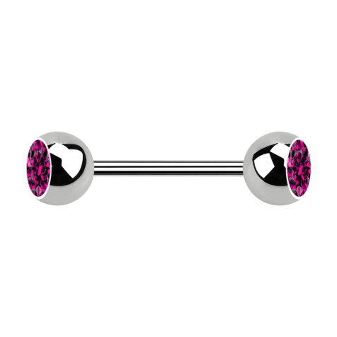 Micro Barbell argent avec deux boules cristal fuchsia